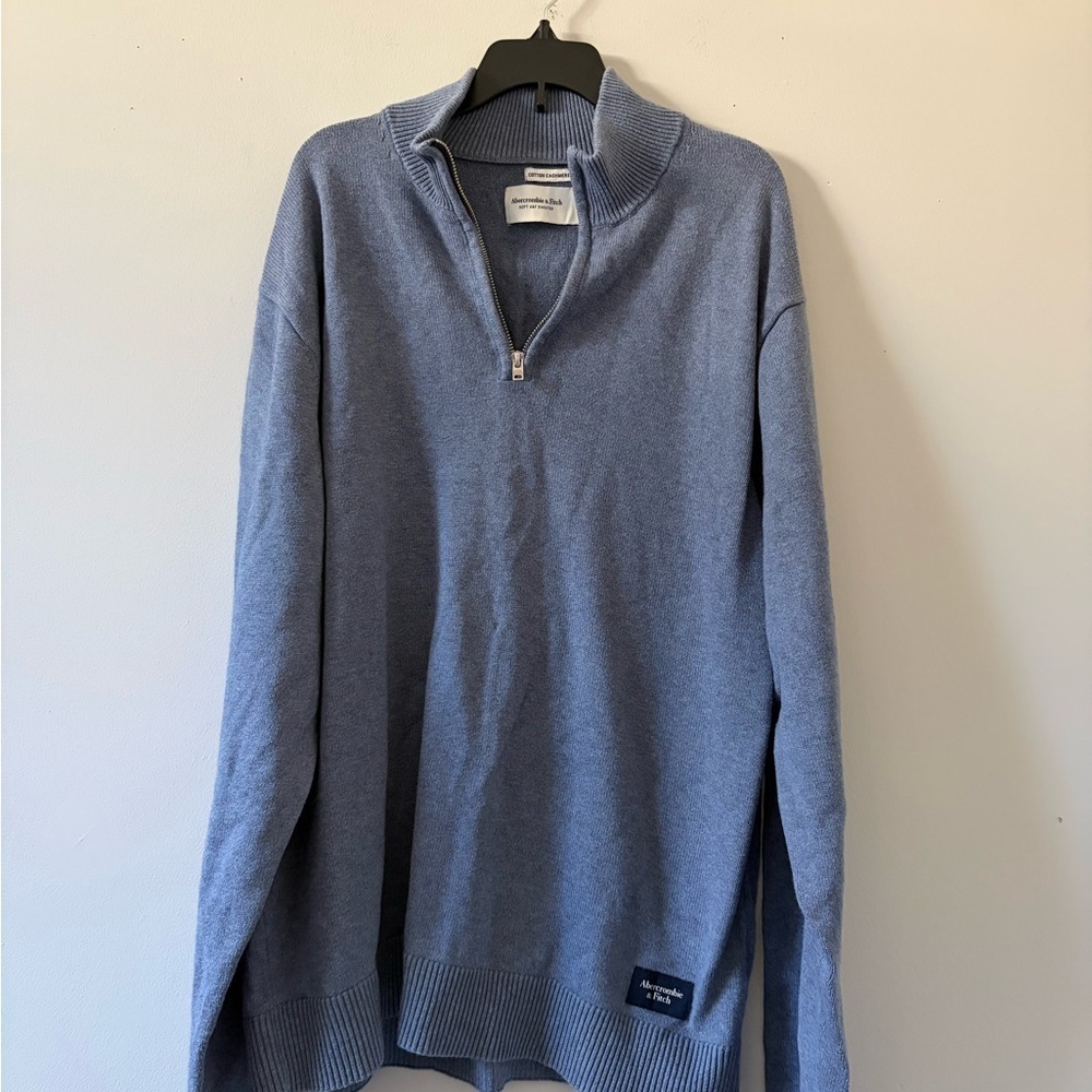 Abercrombie & Fitch Men's Cotton Cashmere Blue Zip-Up Sweater